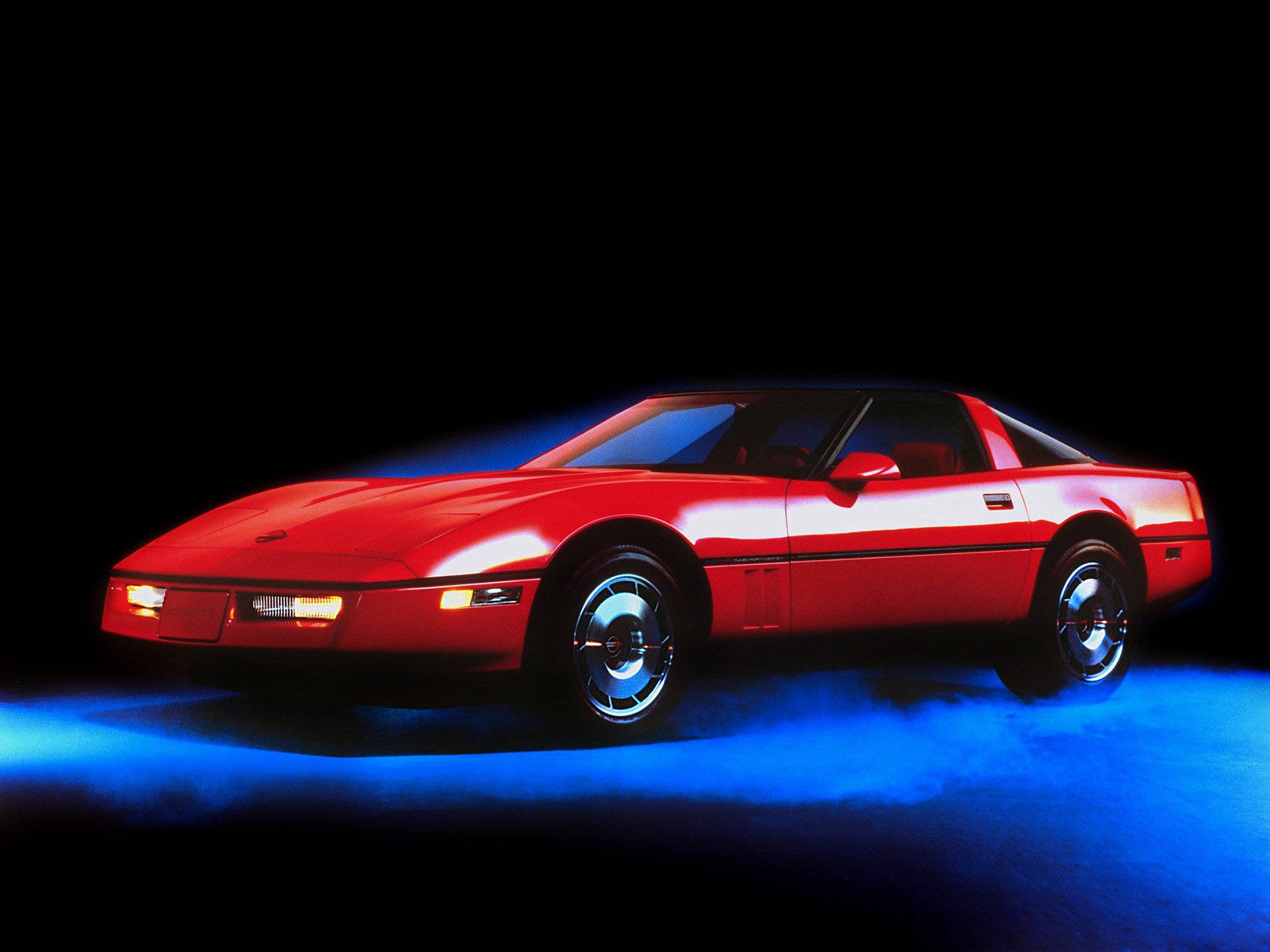 C4 Corvette, red, blue smoke, Full HD Desktop Wallpaper
