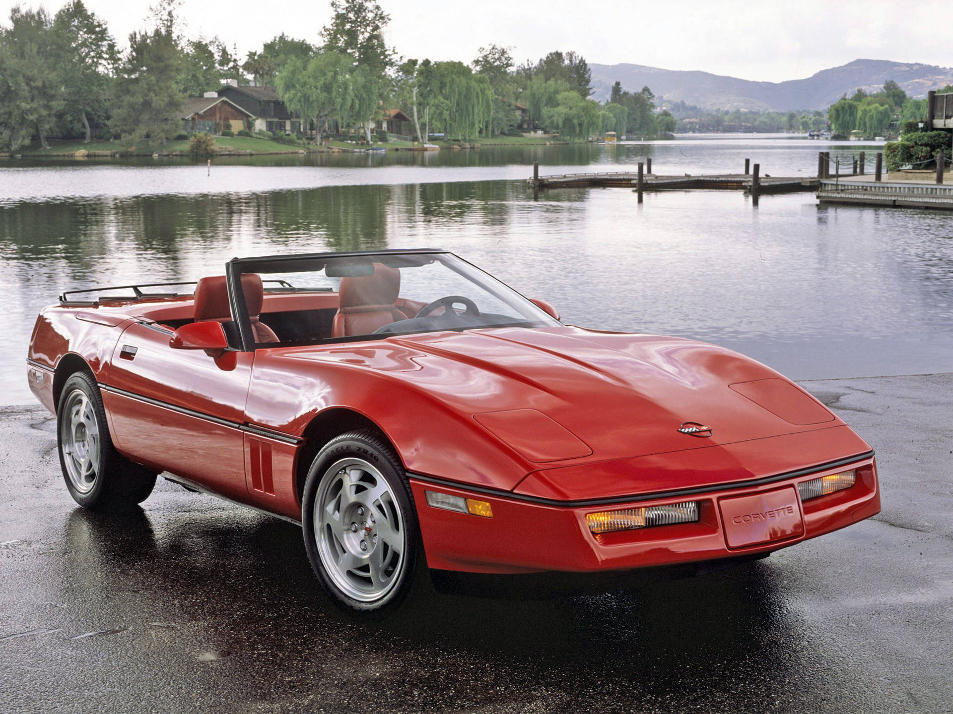 C4 Corvette, glossy red, convertible, Full HD Desktop Wallpaper