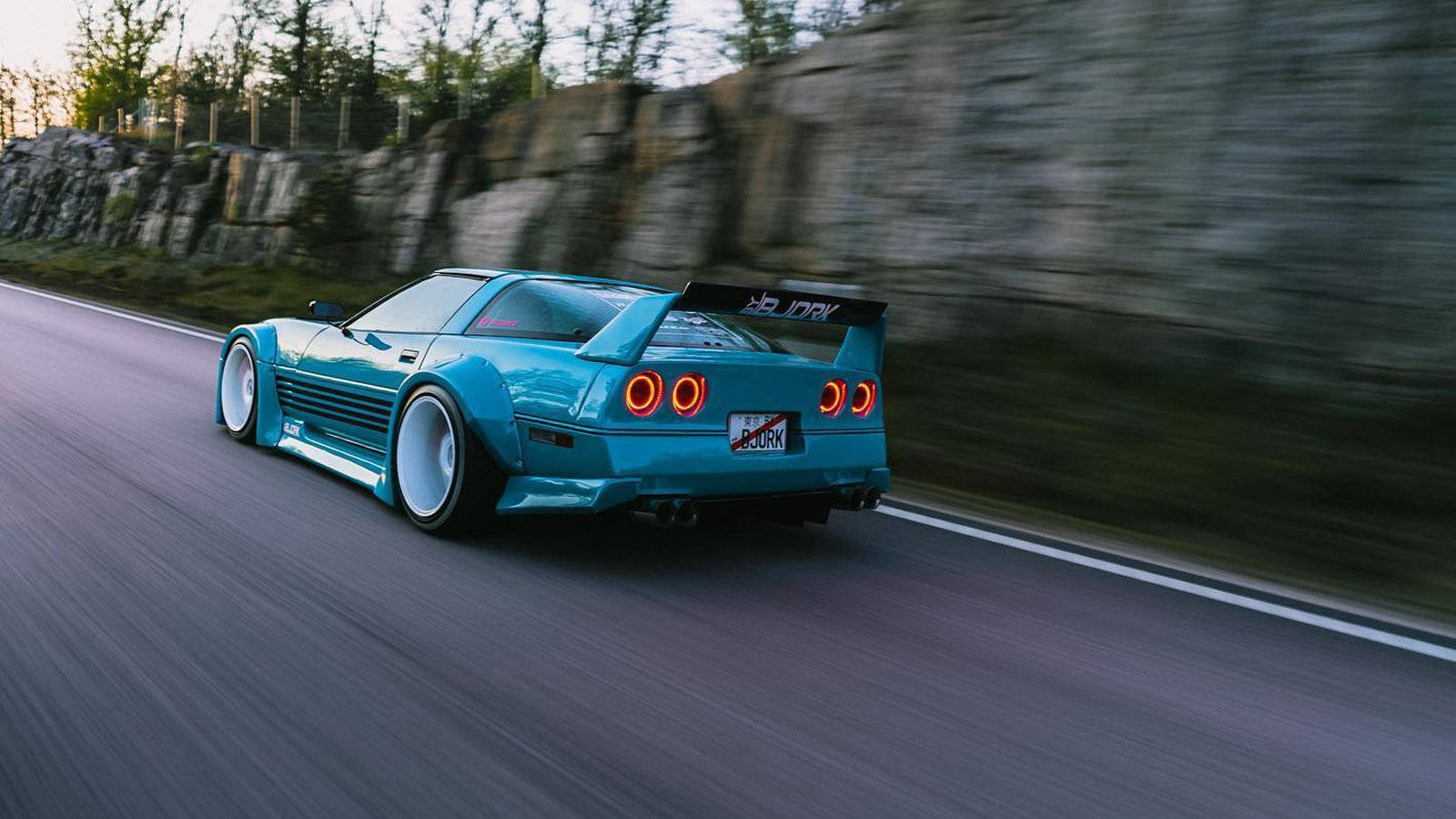 C4 Corvette, turquoise, glowing red taillights, HD Desktop Wallpaper