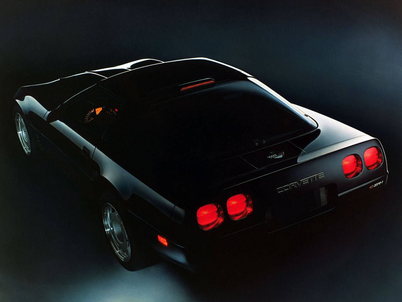 C4 Corvette, black, vibrant red taillights, HD Desktop Wallpaper