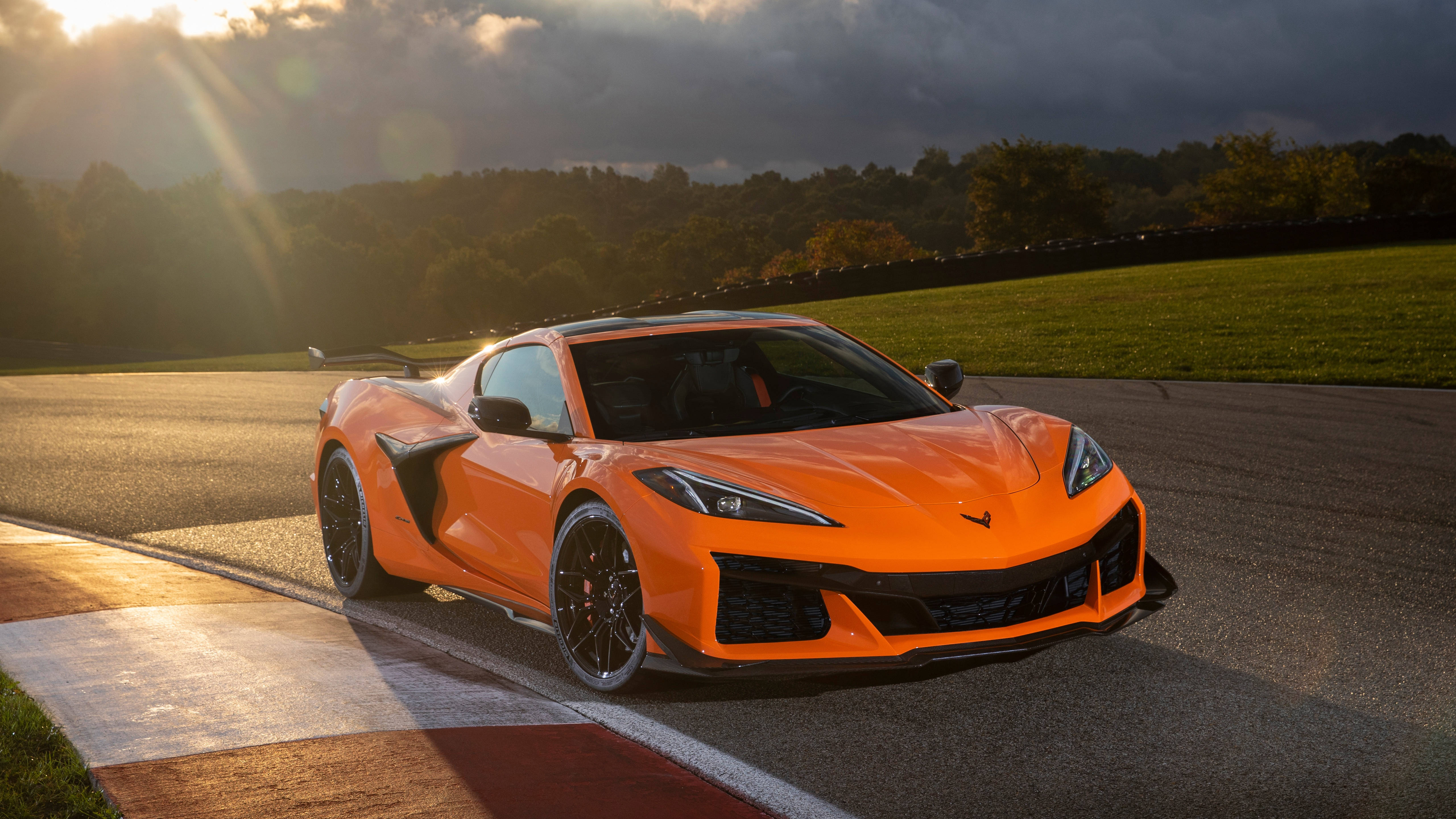 Orange Corvette, 5120x1440, racetrack, 5K Desktop Wallpaper