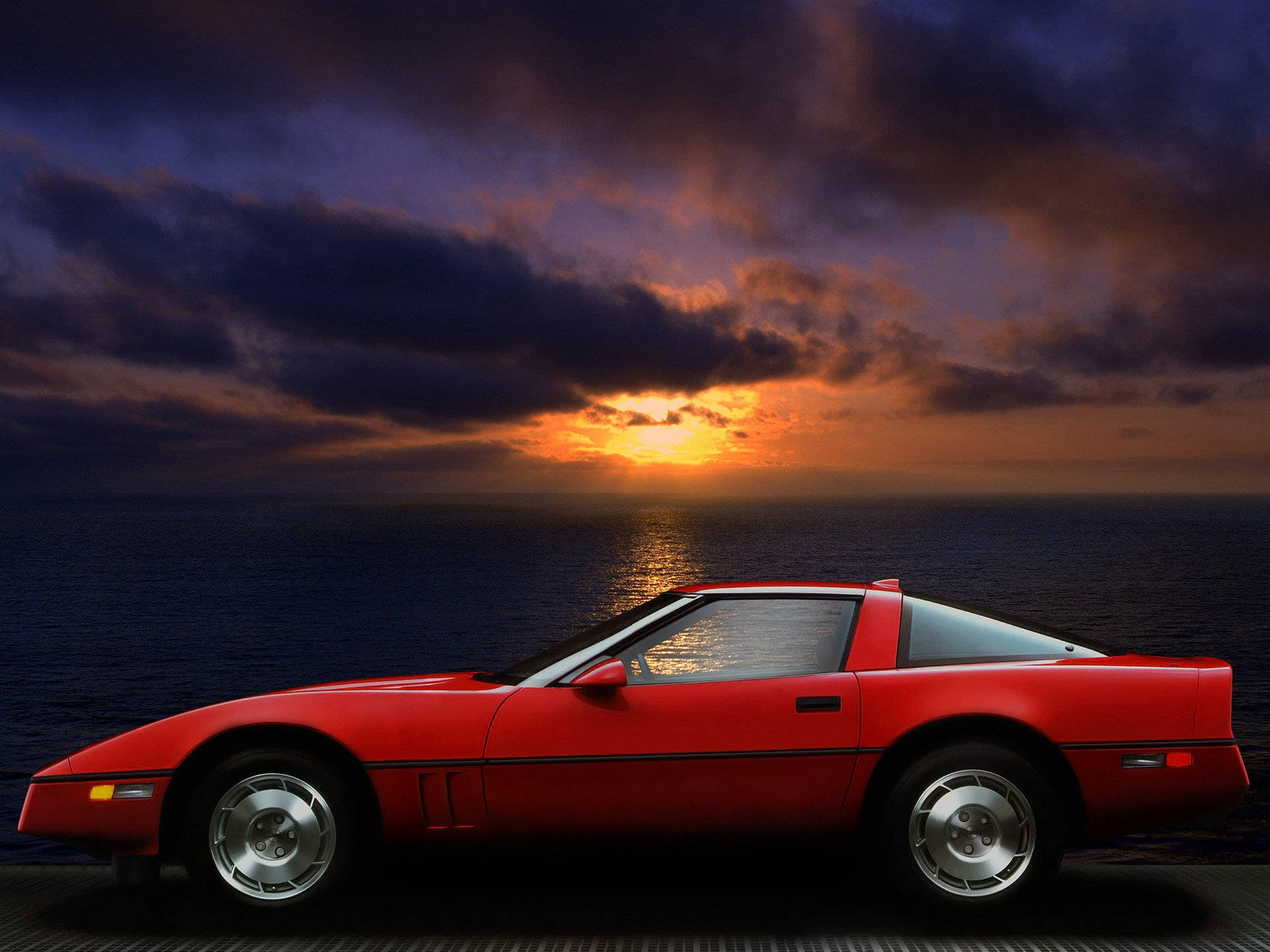 C4 Corvette, red, dusk, Full HD Desktop Wallpaper