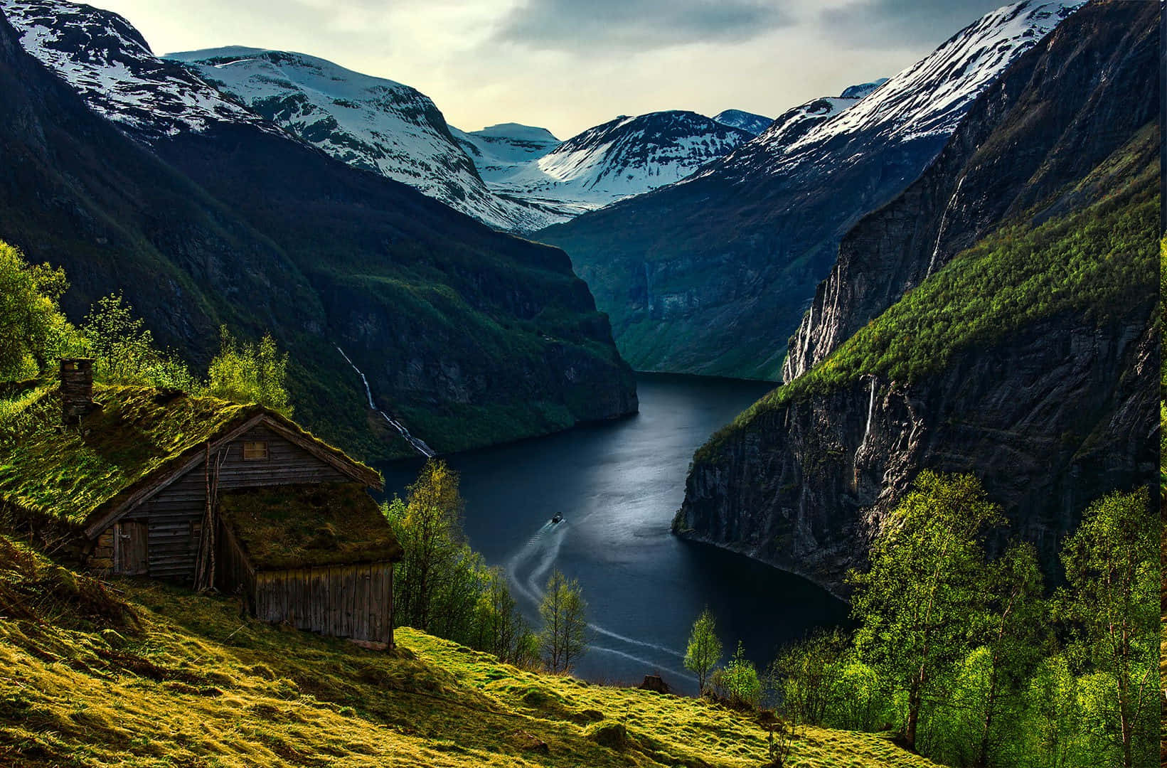 cabin, hill, river, HD Desktop Wallpaper