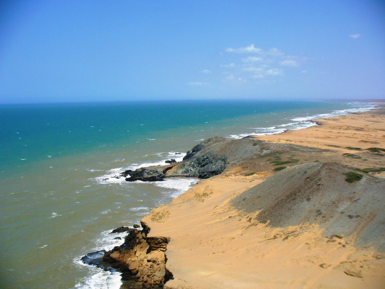 Cabo Verde, golden sand dunes, turquoise ocean waves, HD Desktop Wallpaper