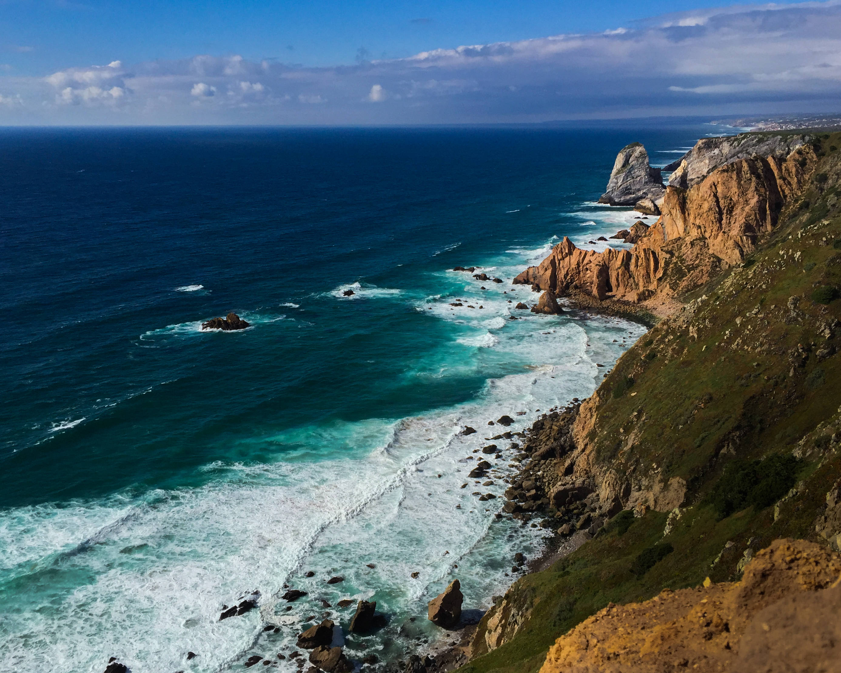 Cabo Verde, turquoise ocean, golden cliffs, 2K Desktop Wallpaper