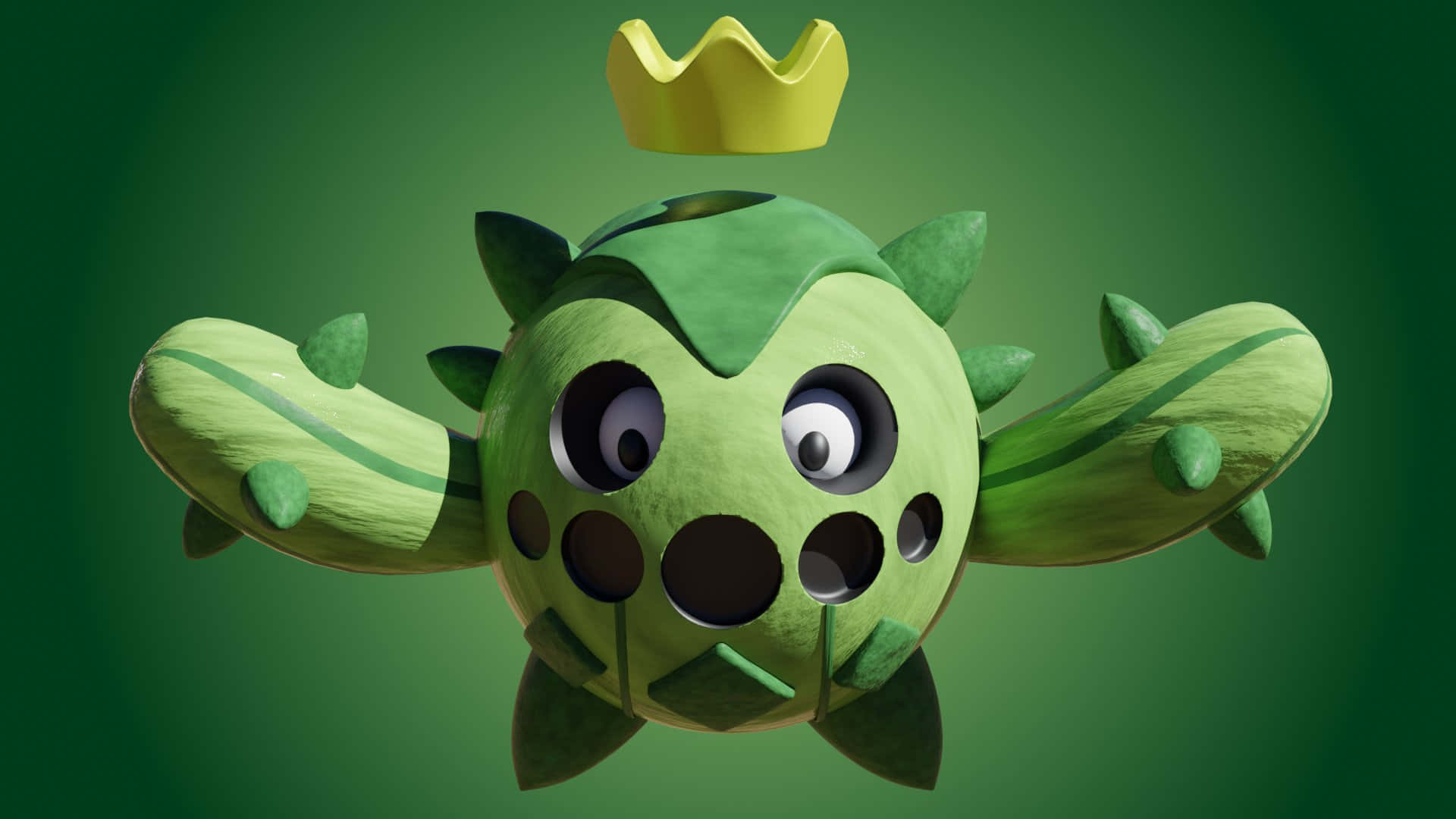 Cacnea, green, yellow crown, Full HD Desktop Wallpaper