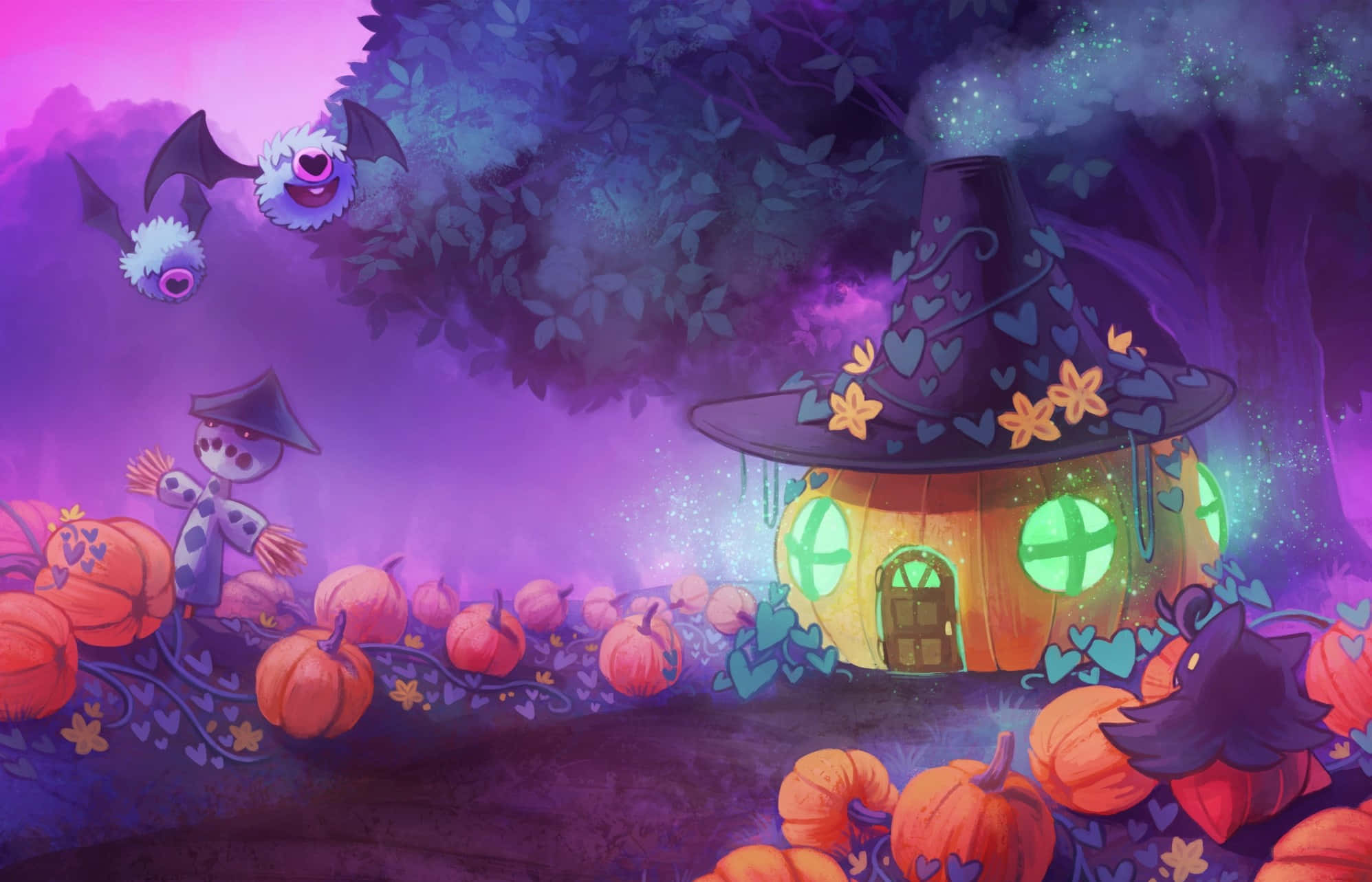 Cacturne, scarecrow, pumpkin patch, Full HD Desktop Wallpaper