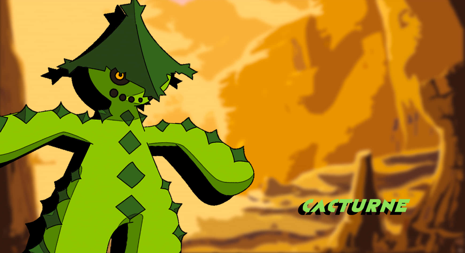 Cacturne, desert canyon, warm orange skies, Full HD Desktop Wallpaper