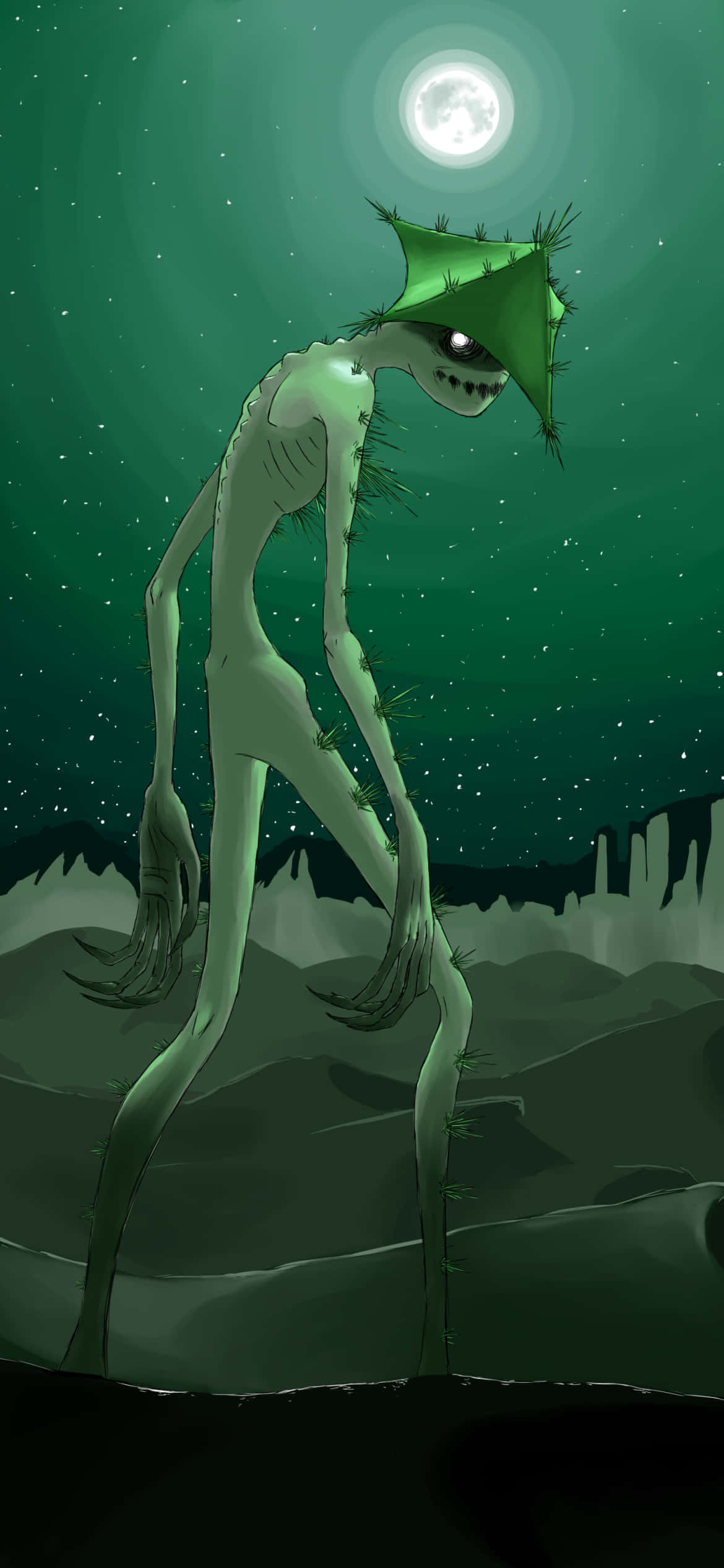 Cacturne, green spiked hat, glowing eye, Full HD Phone Wallpaper