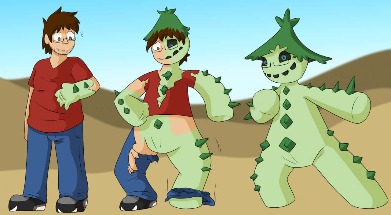 Cacturne, desert landscape, green spiky monster, HD Desktop Wallpaper