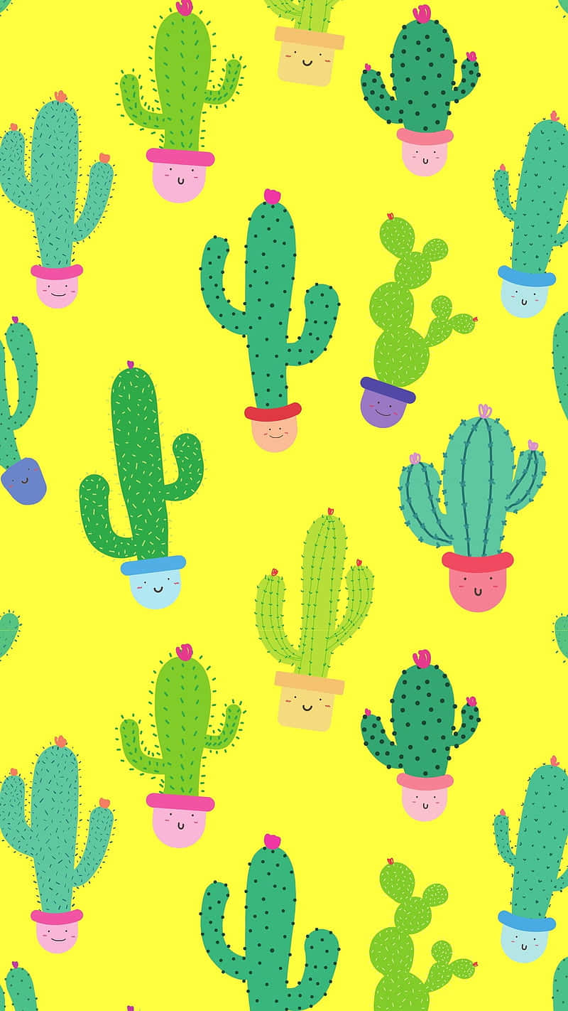colorful cactus, cartoon cacti, smiling faces, HD Phone Wallpaper