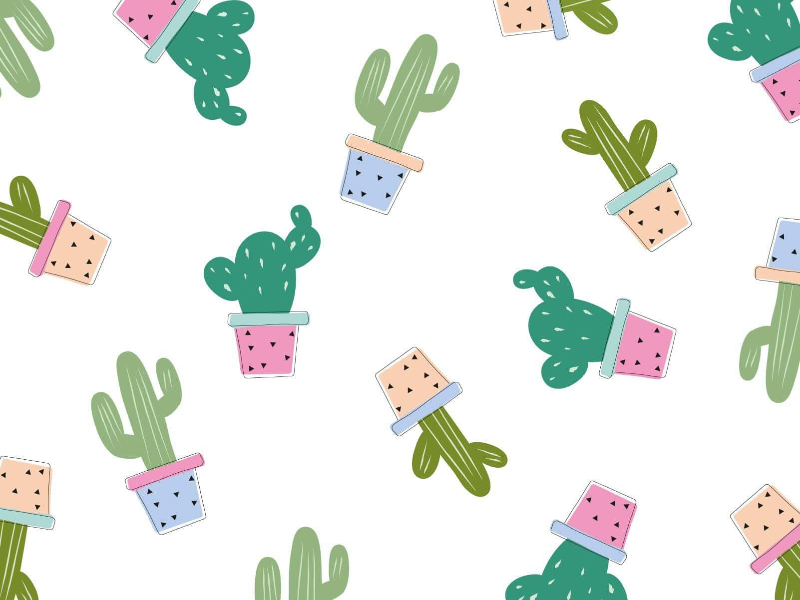 colorful cactus pattern, green cacti, pastel pots, HD Desktop Wallpaper