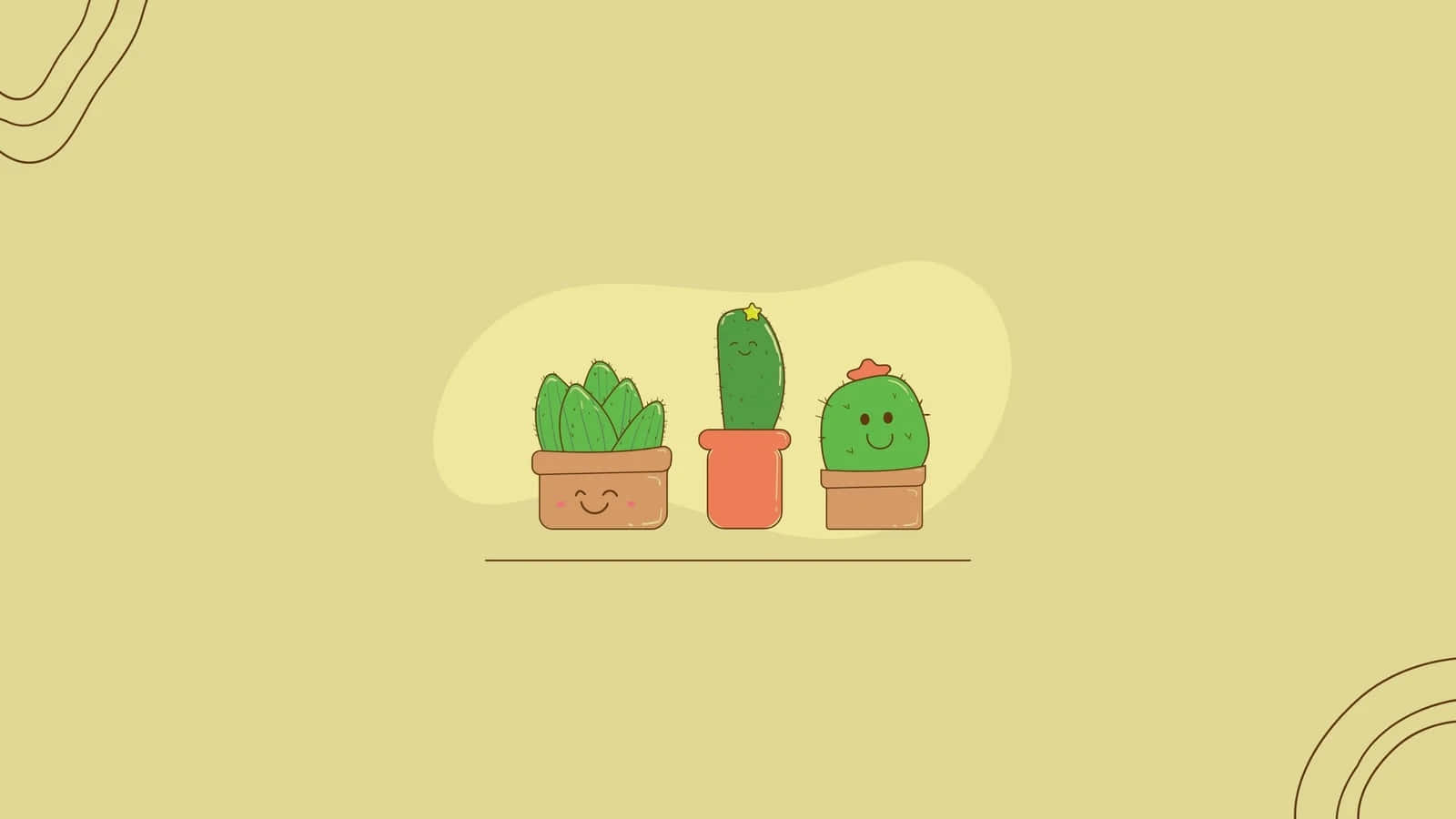 smiling cartoon cacti, pots, shelf, HD Desktop Wallpaper