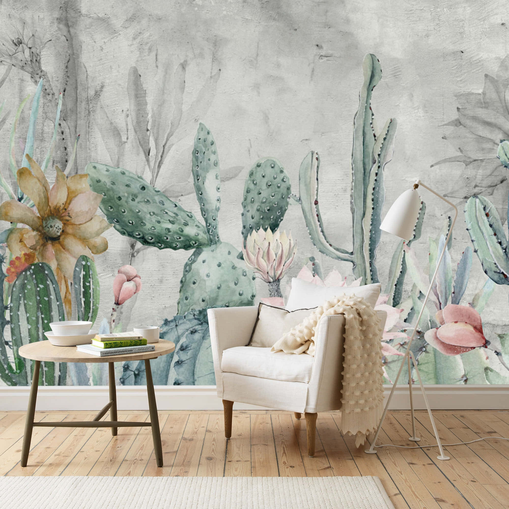 Cactus Flower, living room, cream armchair, Full HD Desktop Wallpaper