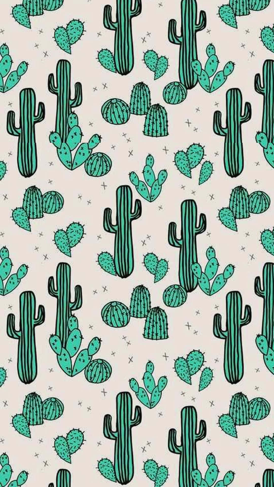 aesthetic cactus, teal cacti, black outlines, Full HD Phone Wallpaper