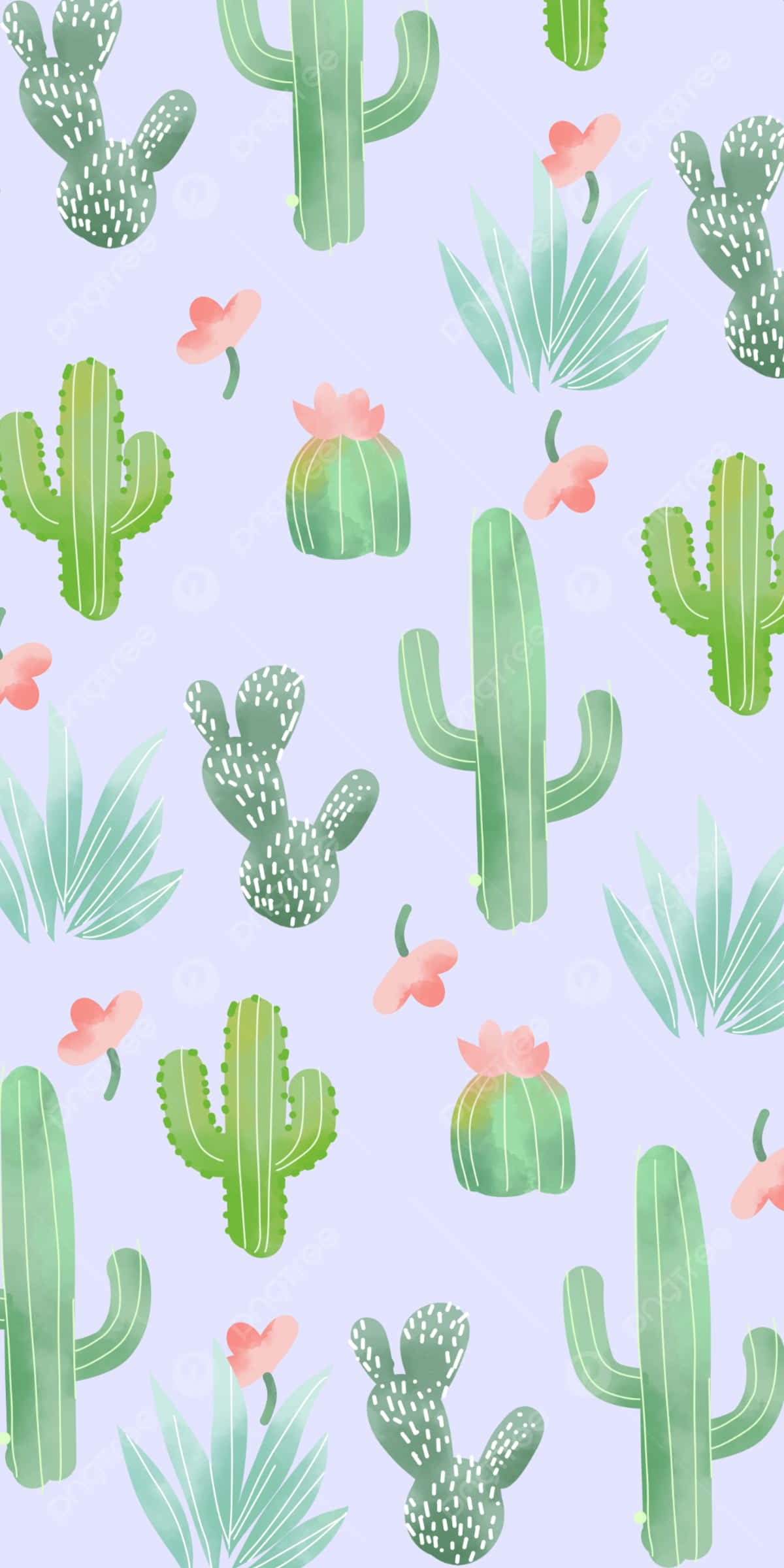 cactus flower, pastel, green cacti, Full HD Phone Wallpaper