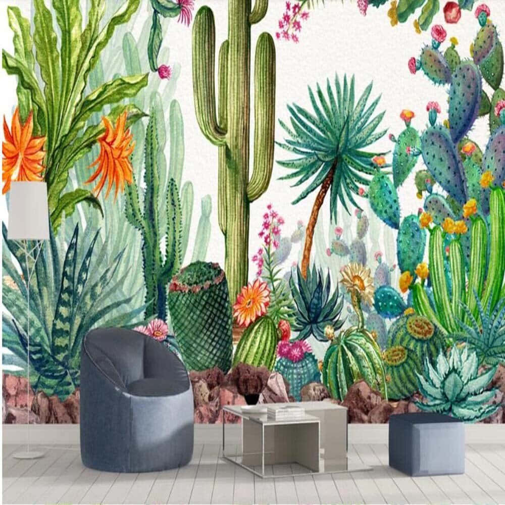 animated cactus flower wallpaper, watercolor desert garden, cacti succulents, SD Desktop Wallpaper