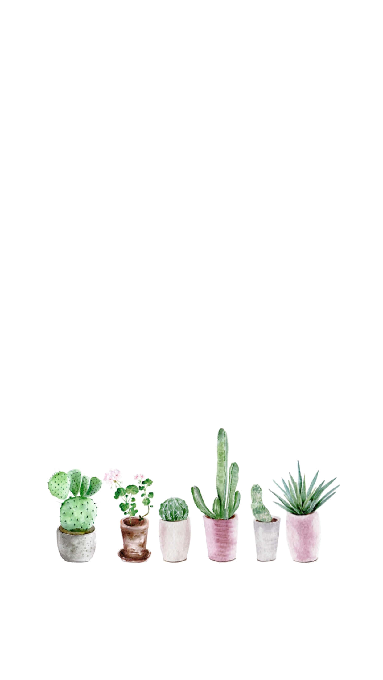 cute cactus, watercolor, potted cacti, Full HD Phone Wallpaper