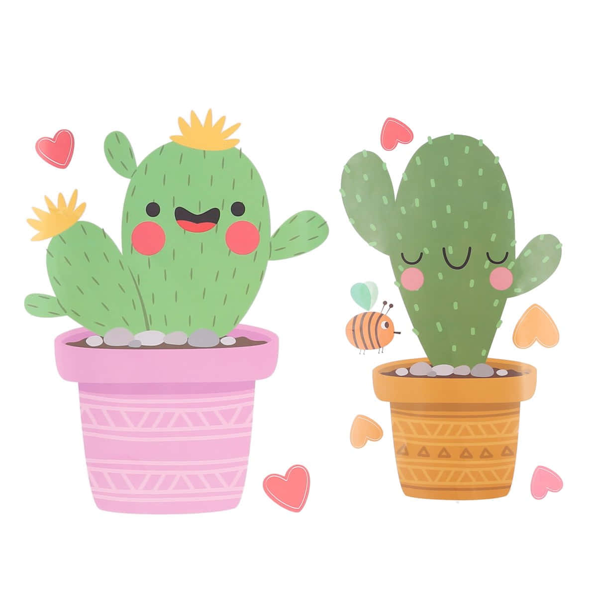 cute cactus, cartoon cacti, patterned pots, SD Desktop Wallpaper