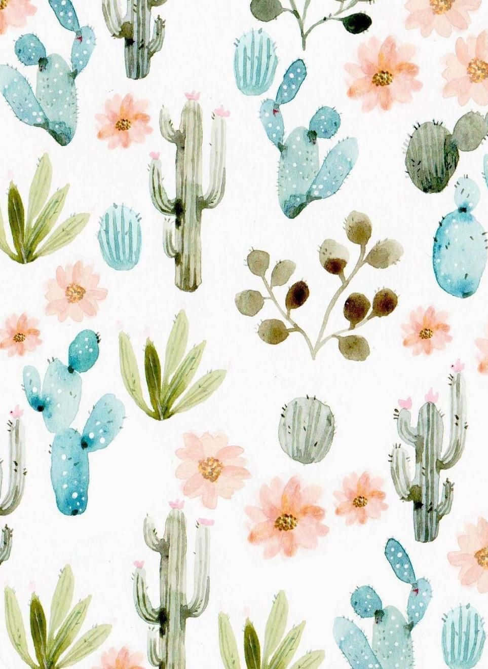 cactus, watercolor pattern, blue green cacti, HD Phone Wallpaper