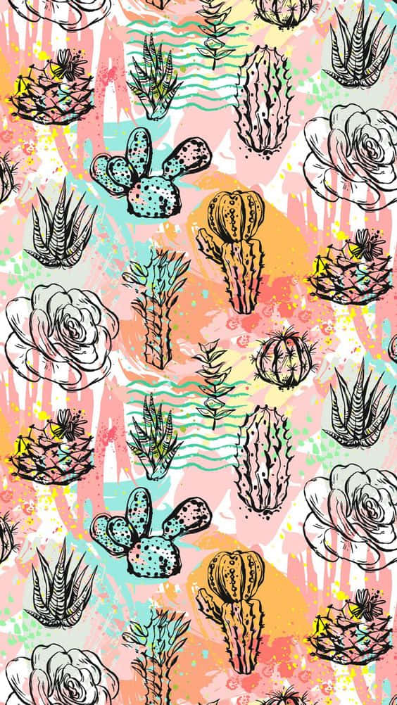 Cactus iPhone, pastel colors, splatter, SD Phone Wallpaper