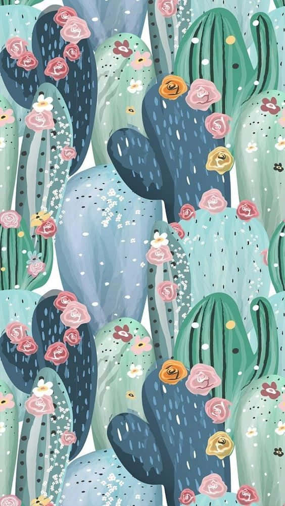 Cactus iPhone, teal, blue, SD Phone Wallpaper