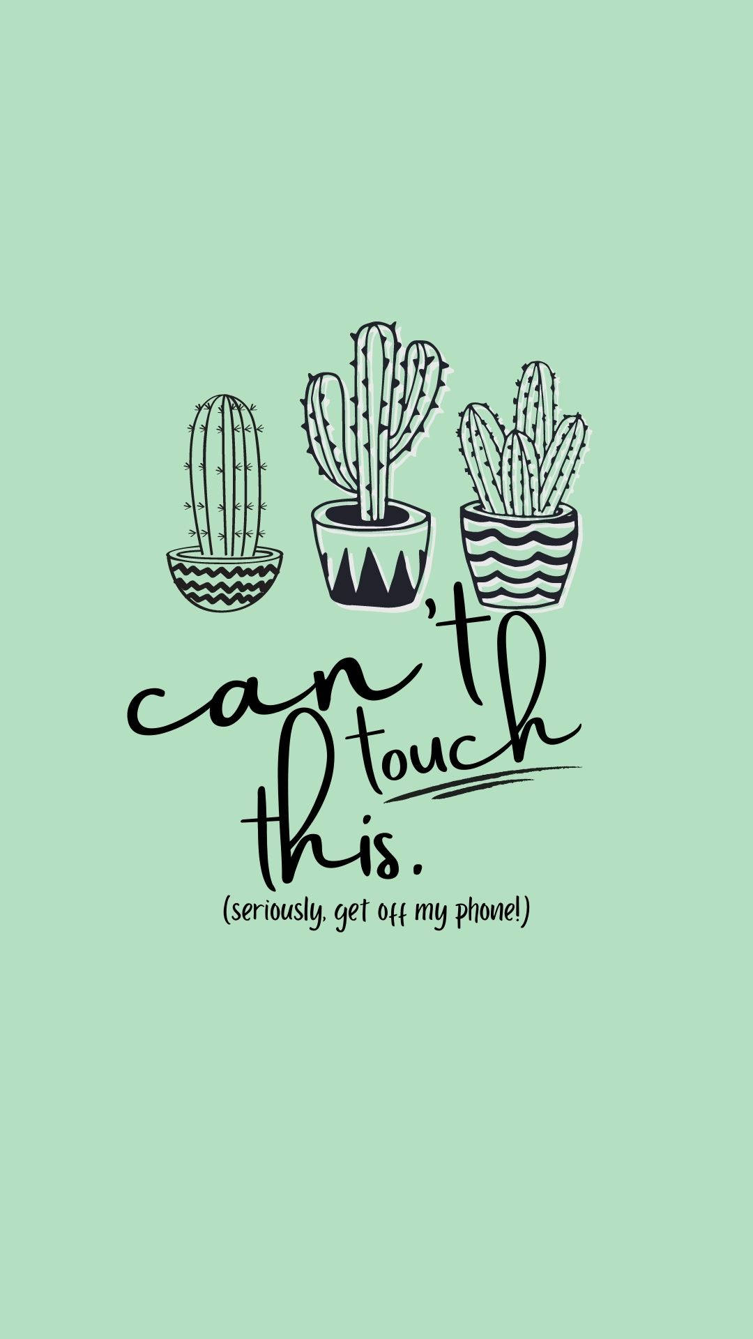 Cactus, mint green, handwritten text, Full HD Phone Wallpaper