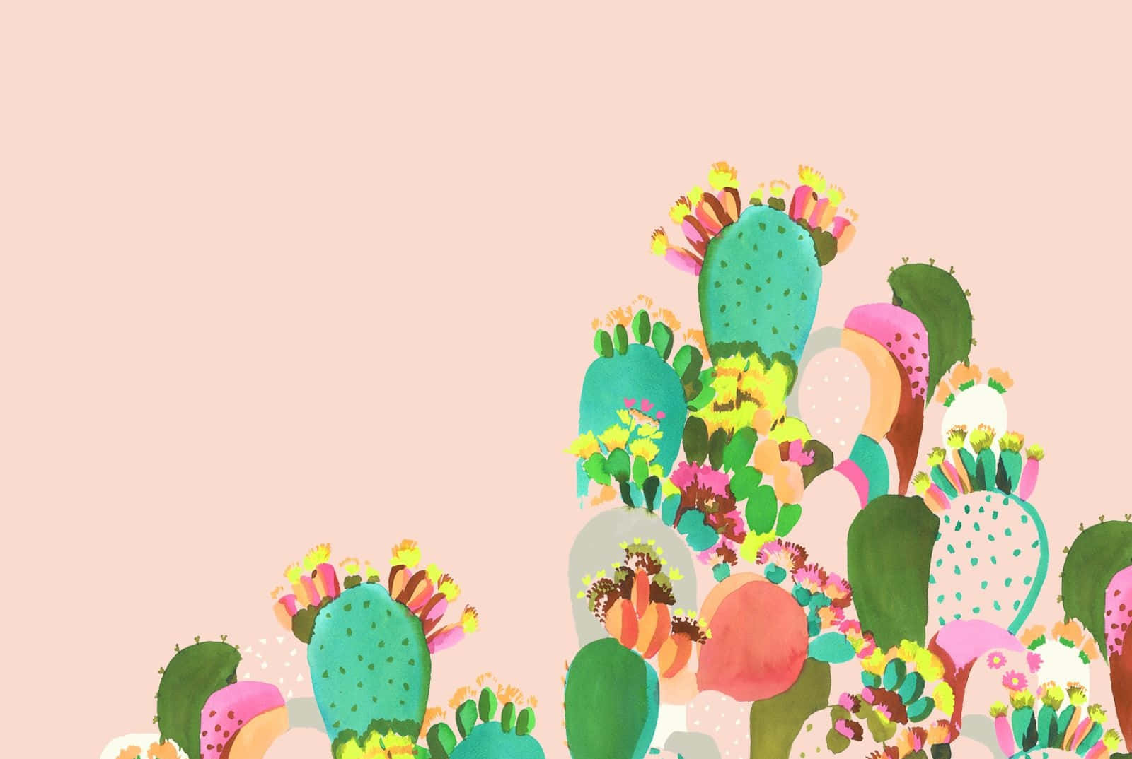 aesthetic cactus, colorful cactus, colorful blooms, HD Desktop Wallpaper