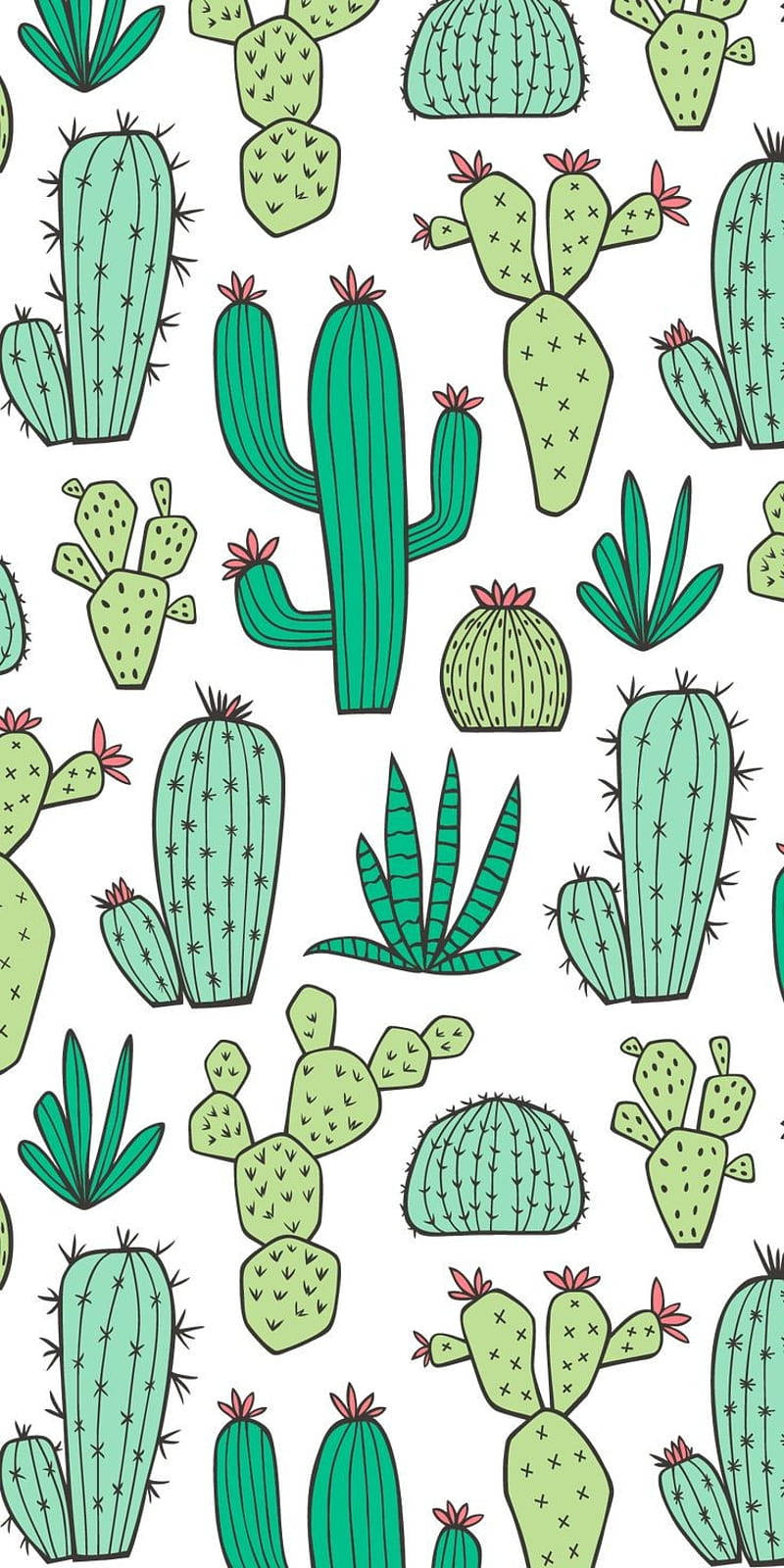 green pastel cactus pattern, stylized green cacti, succulents, HD Phone Wallpaper