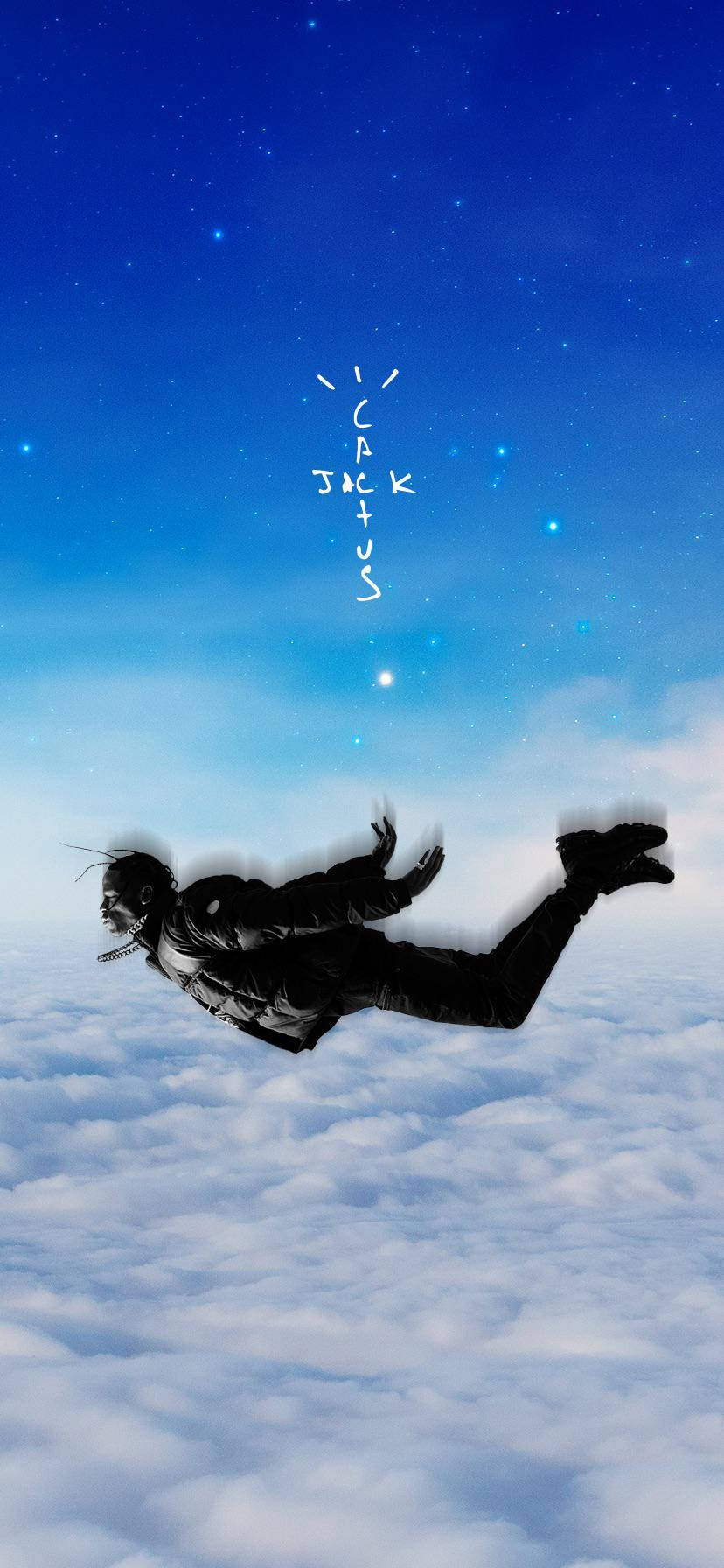 Cactus Jack Travis Scott, skydiving, starry blue sky, HD Phone Wallpaper