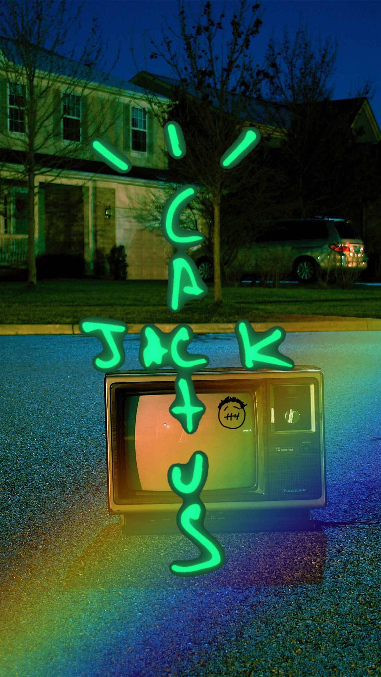 Cactus Jack, retro TV, glowing green 'CACKUS' text, Full HD Phone Wallpaper