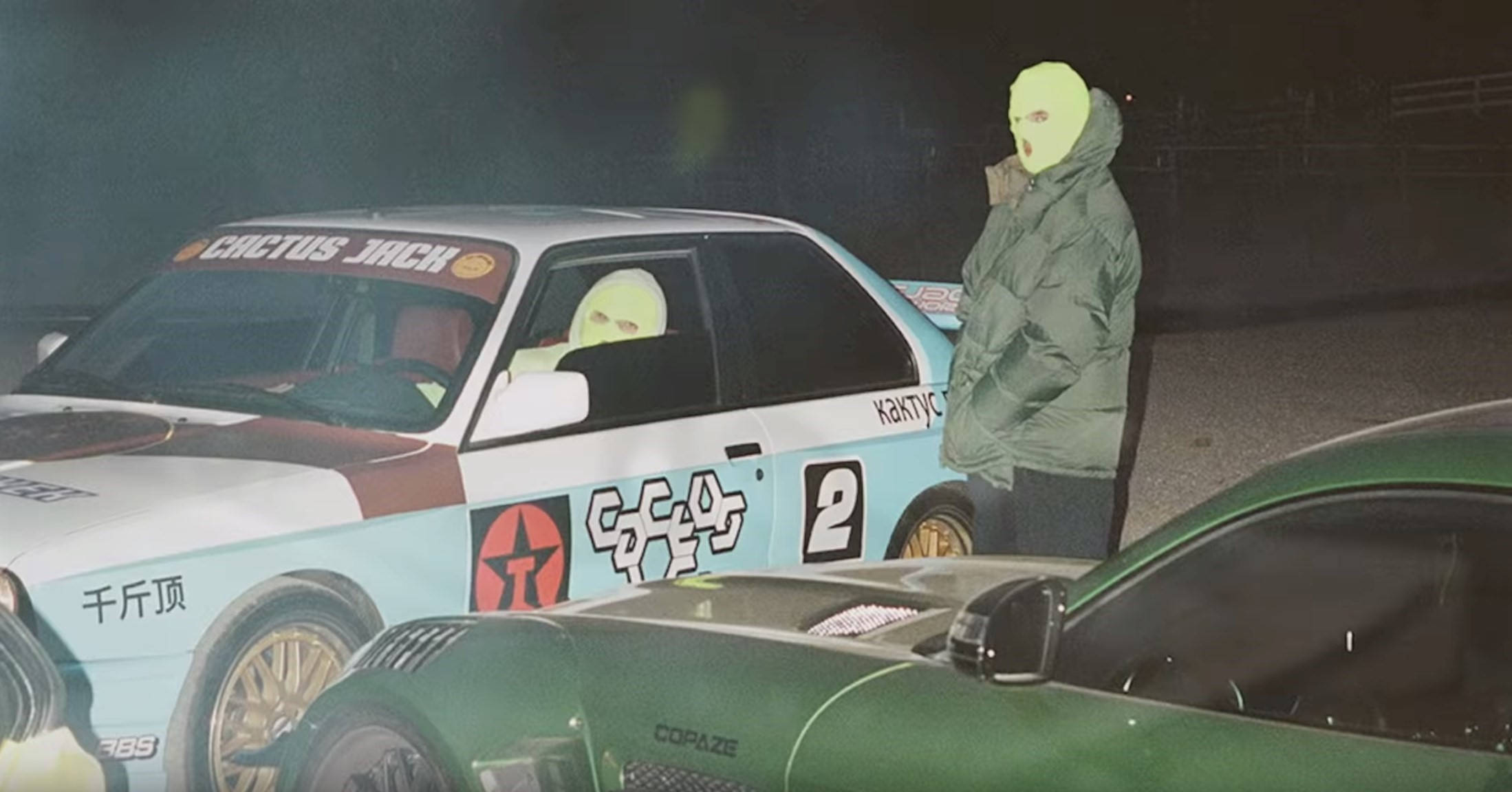 Cactus Jack, neon green masks, graffiti decals, Full HD Desktop Wallpaper