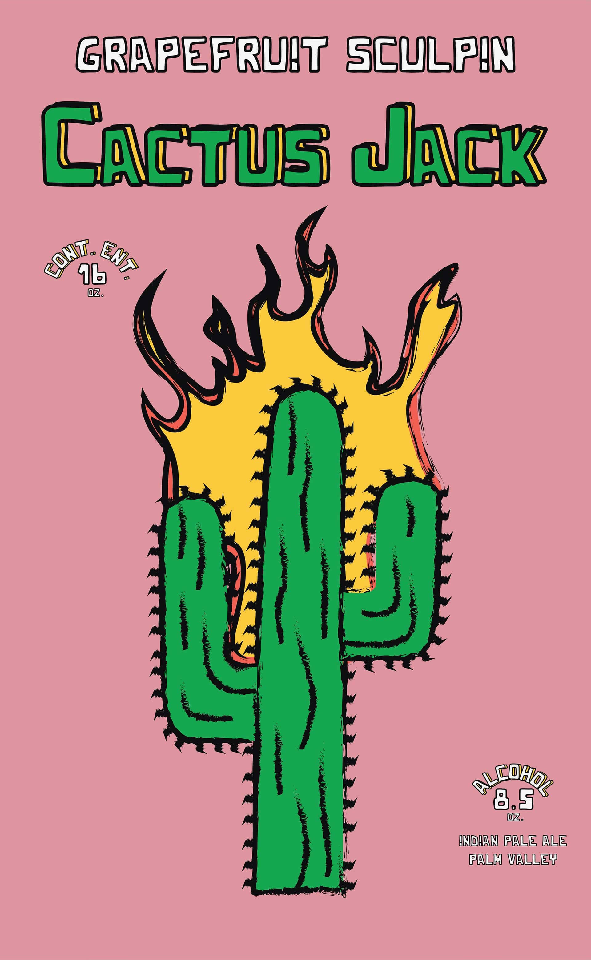 Cactus Jack, green cactus, fiery yellow flames, 2K Phone Wallpaper