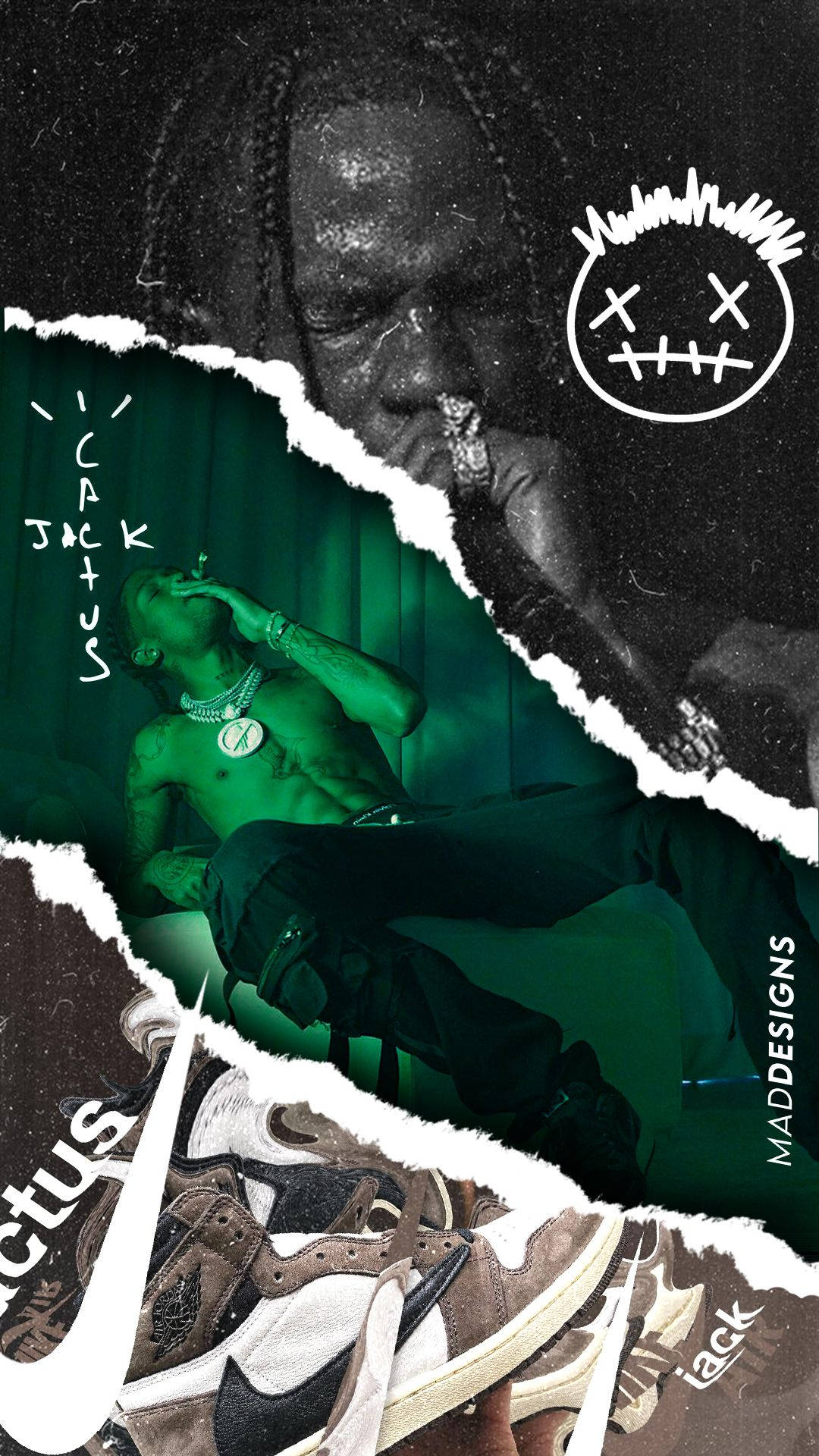 Cactus Jack, green-lit, torn-paper collage, Full HD Phone Wallpaper