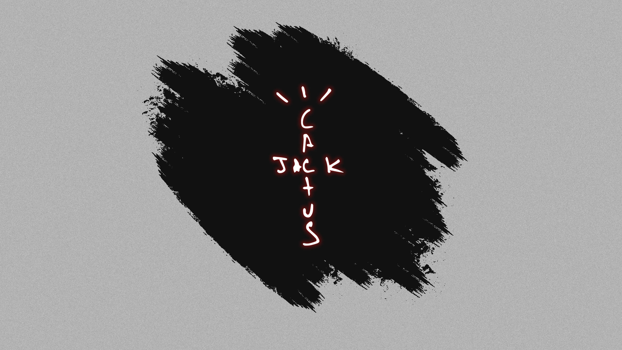 Cactus Jack, black brushstroke, gray background, 2K Desktop Wallpaper