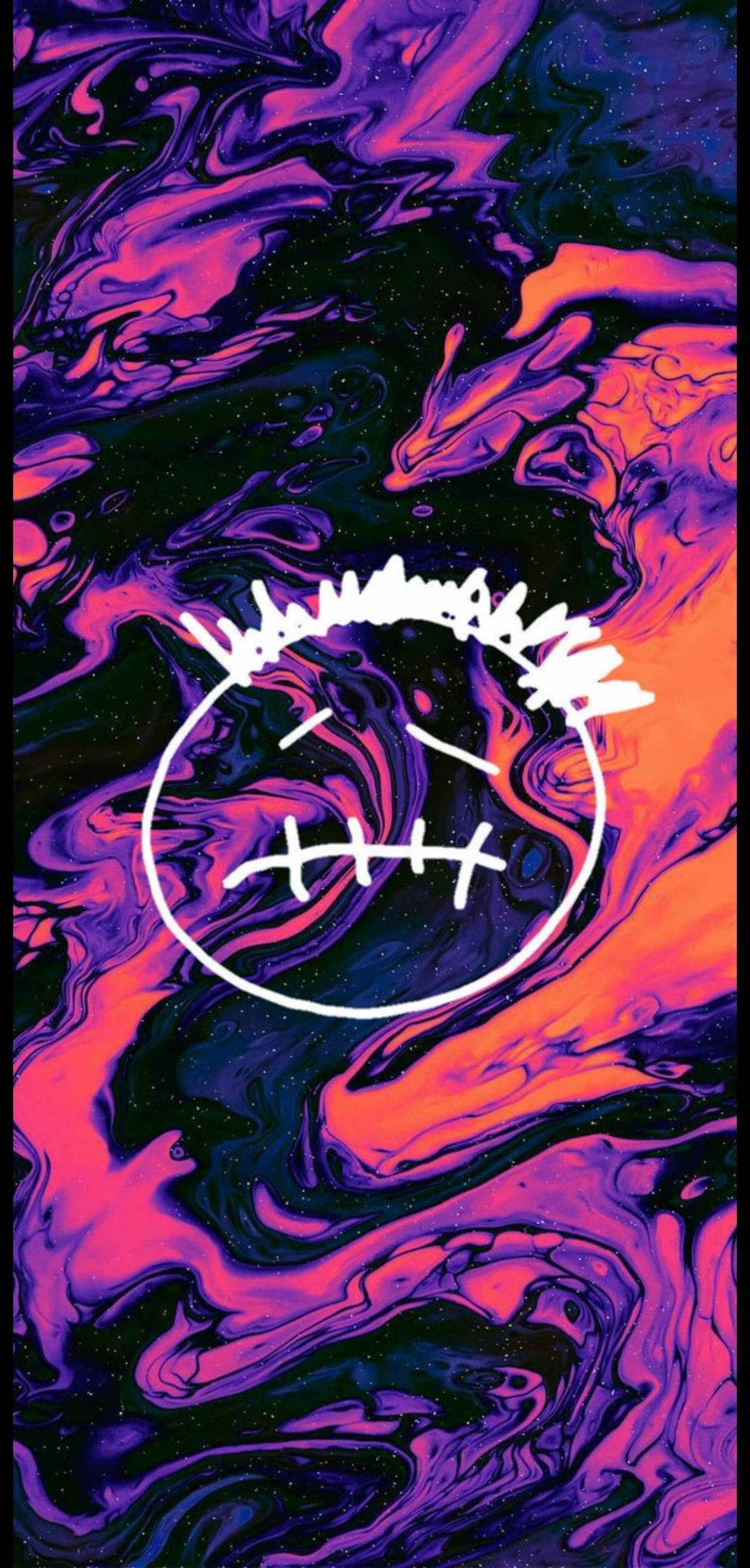Cactus Jack, white stitched smiley face, cosmic purple orange and black nebulae, Full HD Phone Wallpaper