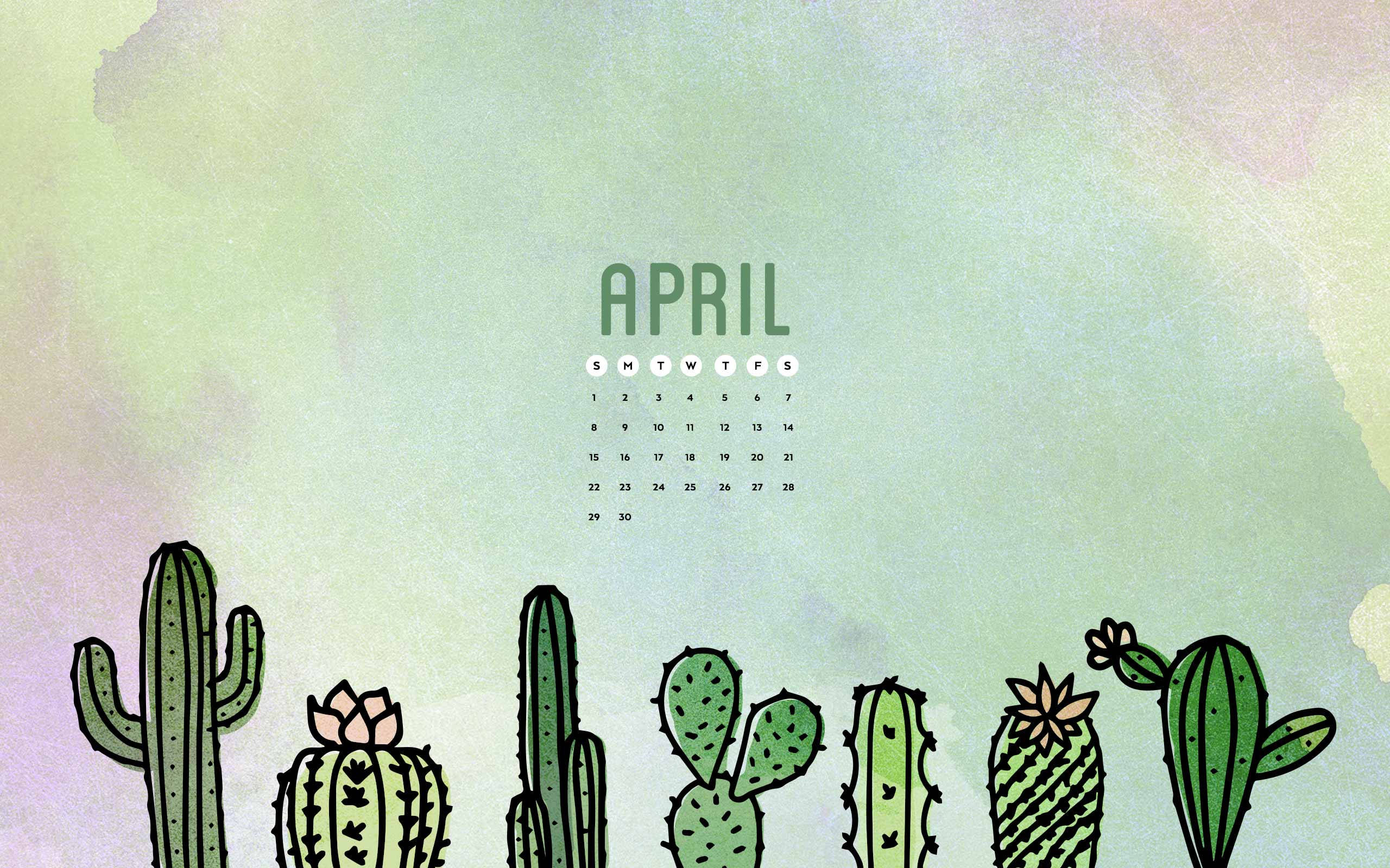 blue aesthetic, April calendar, watercolor background, 2K Desktop Wallpaper