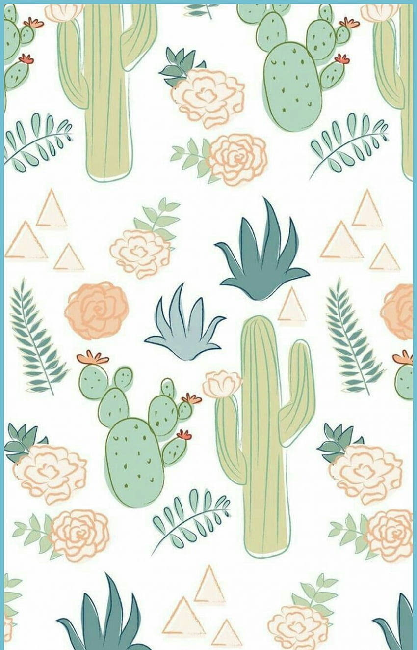 pastel cactus, illustrated cacti, succulents, HD Phone Wallpaper