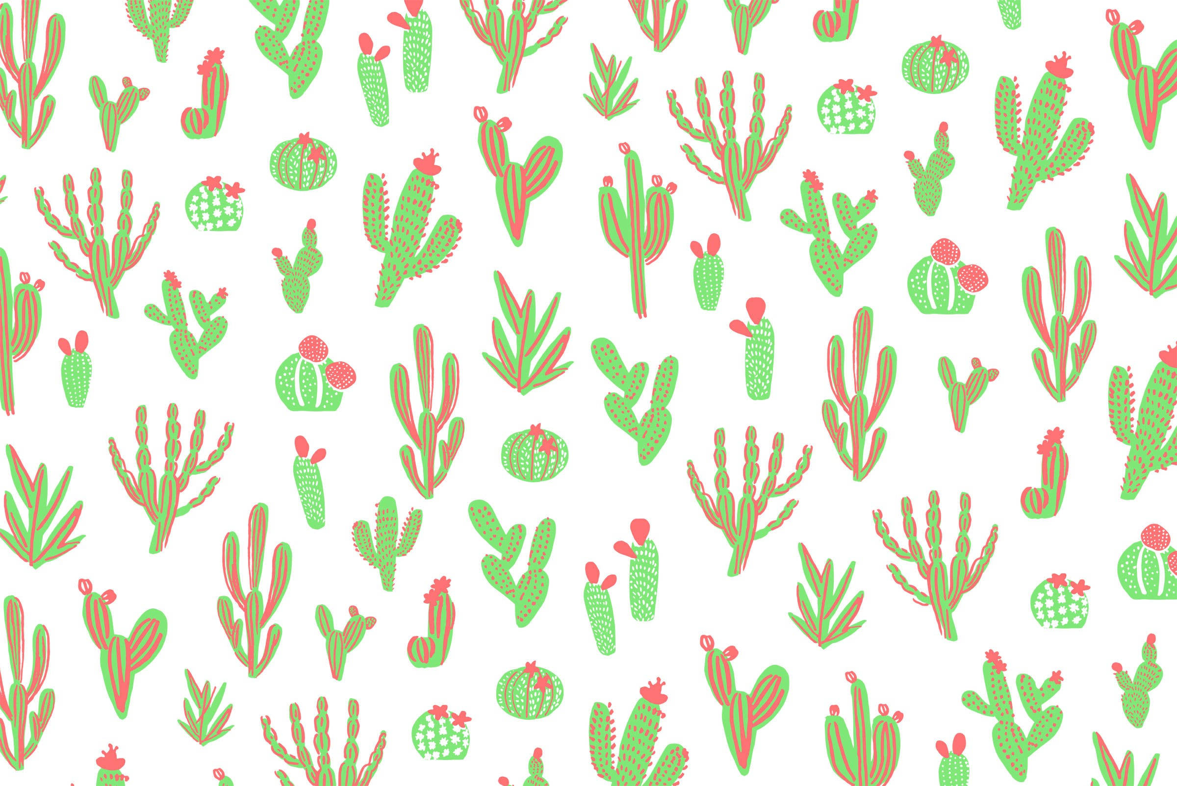 cute cactus pattern, bright colors, stylized green cacti, Full HD Desktop Wallpaper