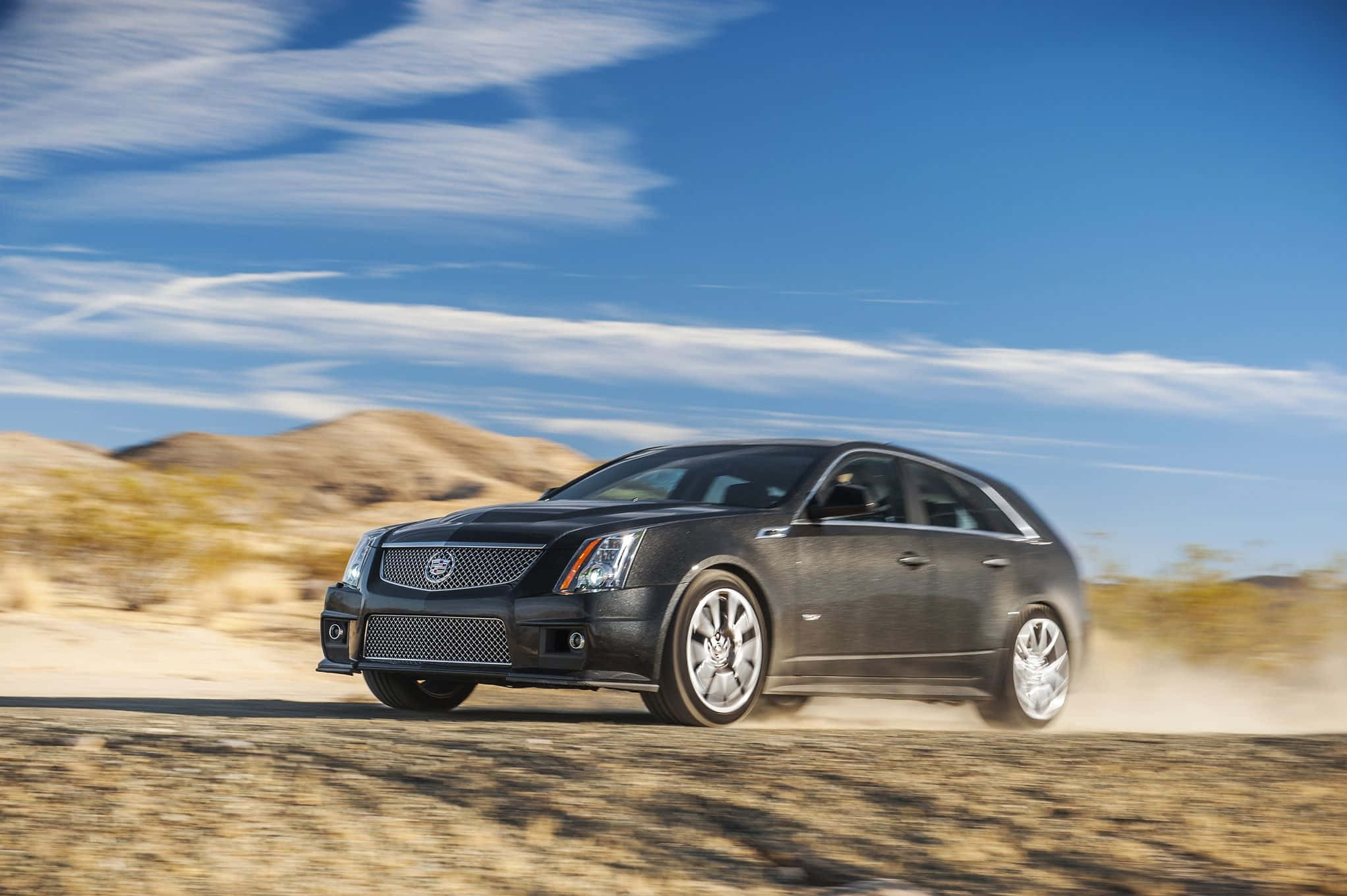 Cadillac CTS, black, dusty desert road, Full HD Desktop Wallpaper
