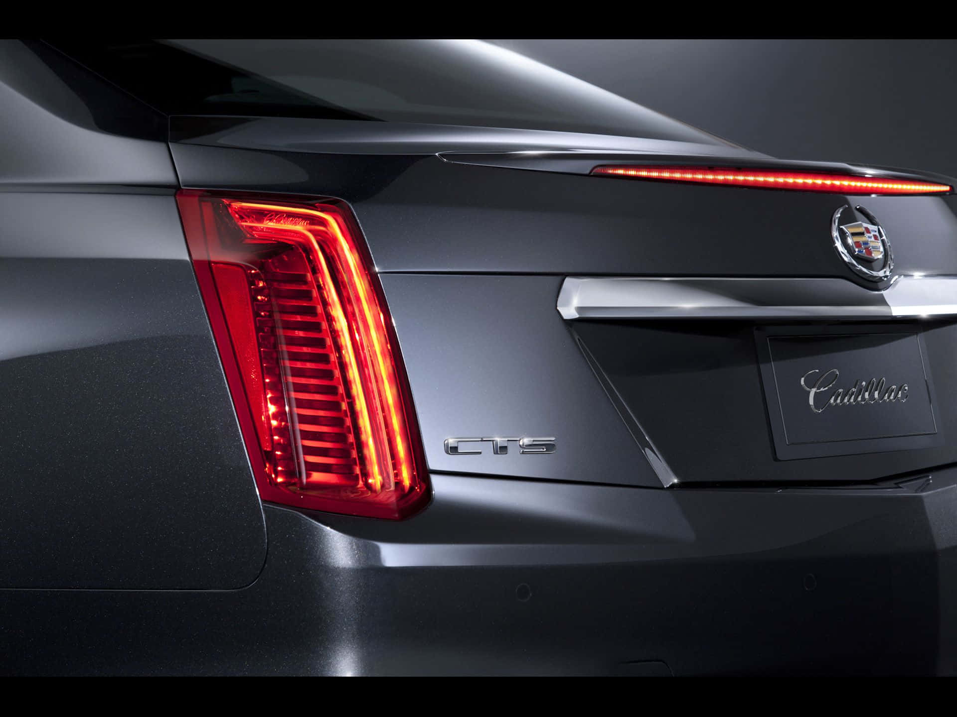 Cadillac CTS, dark gray, glowing red LED taillights, Full HD Desktop Wallpaper