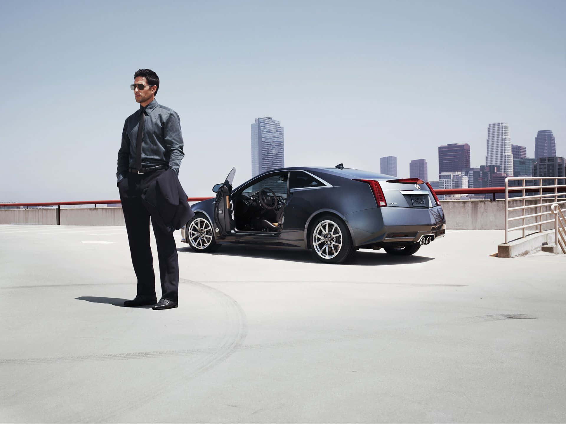 Cadillac CTS, gray, rooftop, Full HD Desktop Wallpaper