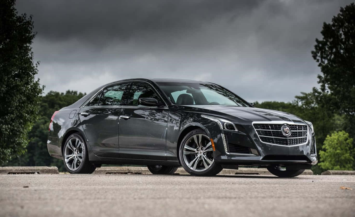 Cadillac CTS, dark gray, paved road, HD Desktop Wallpaper