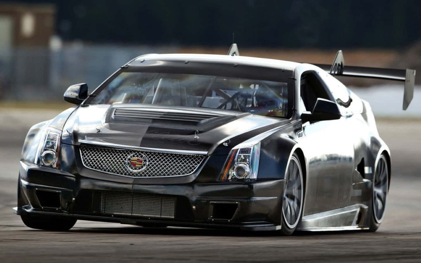 Cadillac CTS, black, large rear wing, HD Desktop Wallpaper