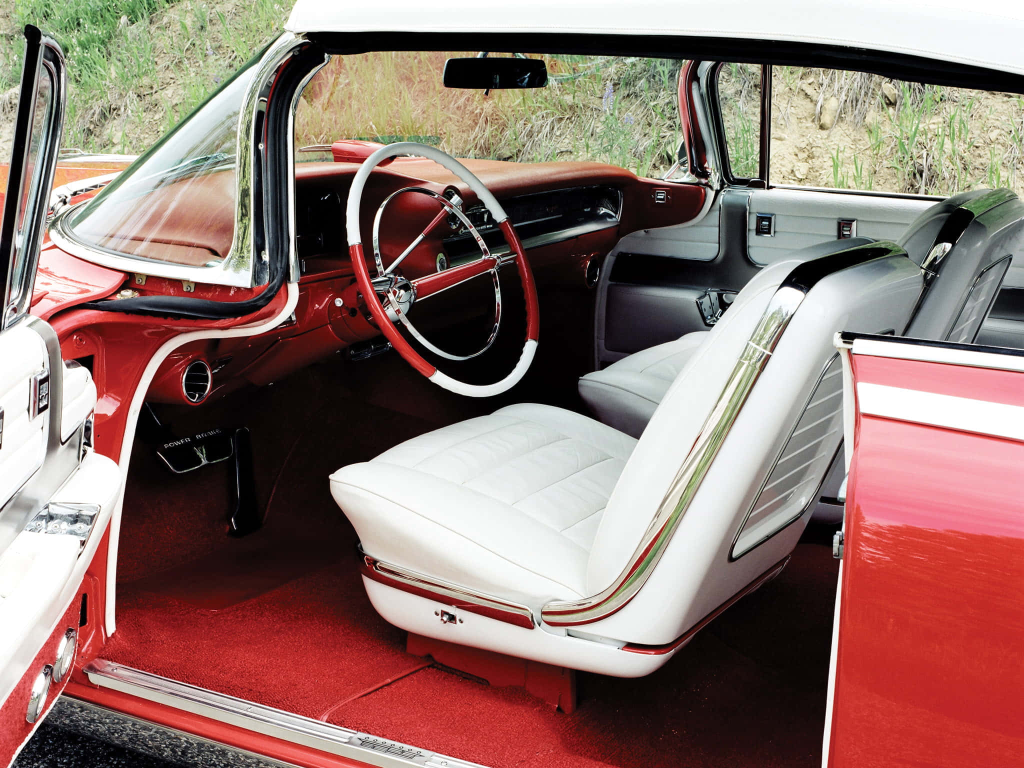 Cadillac Eldorado, vintage red car, white leather seats, Full HD Desktop Wallpaper
