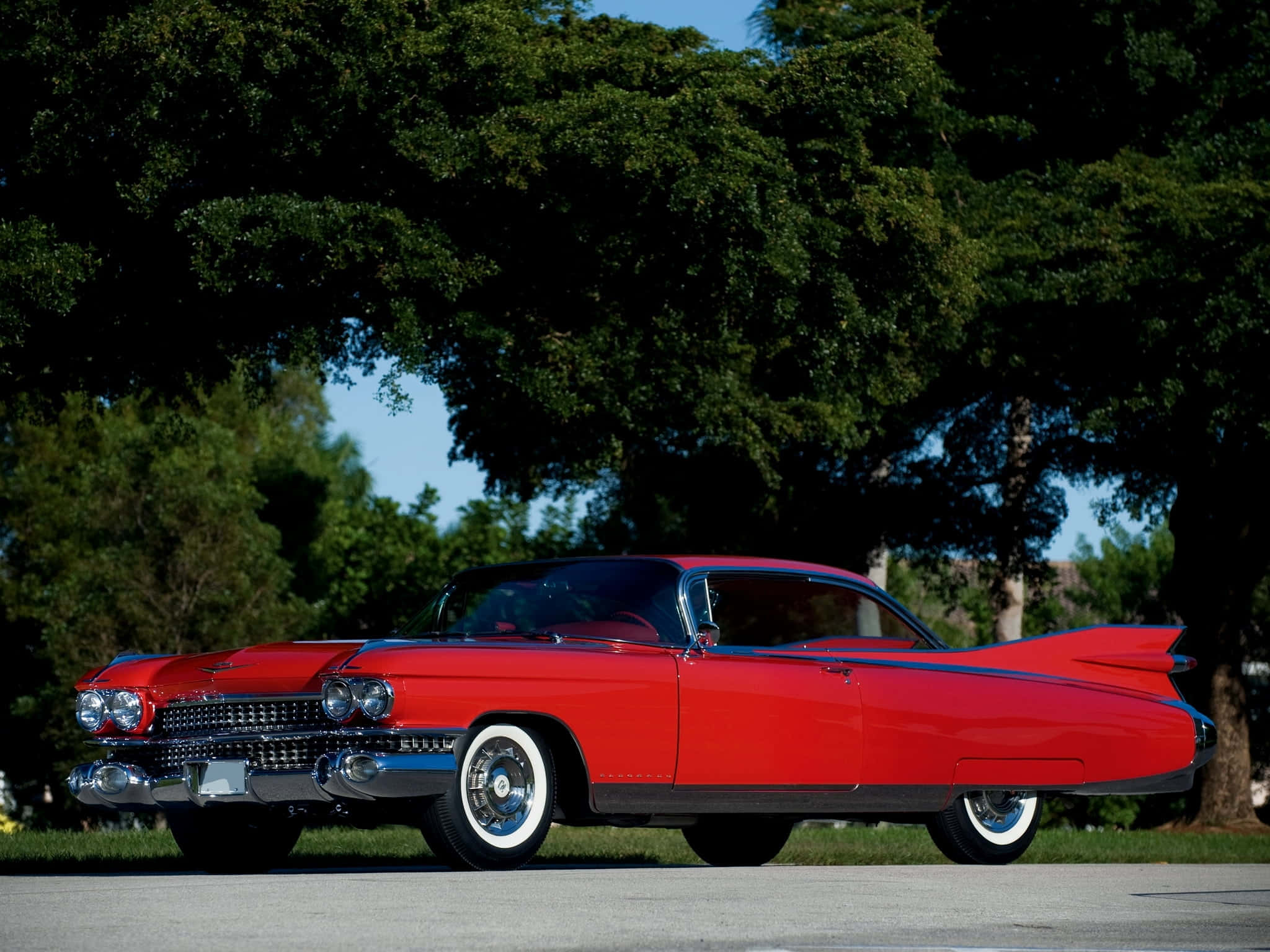 1959 Cadillac, tail fins, glossy red, Full HD Desktop Wallpaper