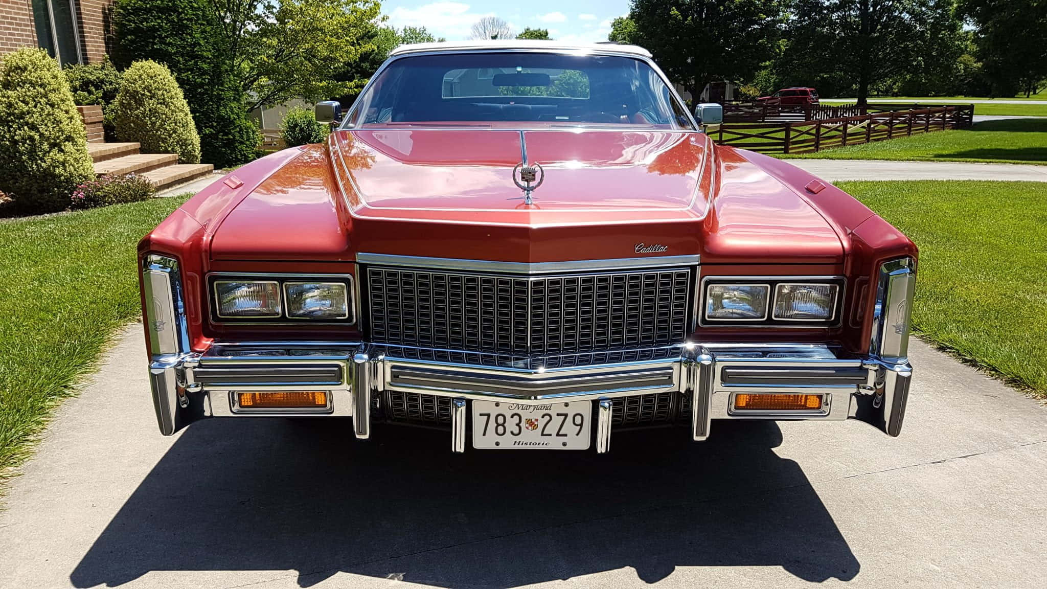 Cadillac Eldorado, glossy red, classic Cadillac sedan, Full HD Desktop Wallpaper