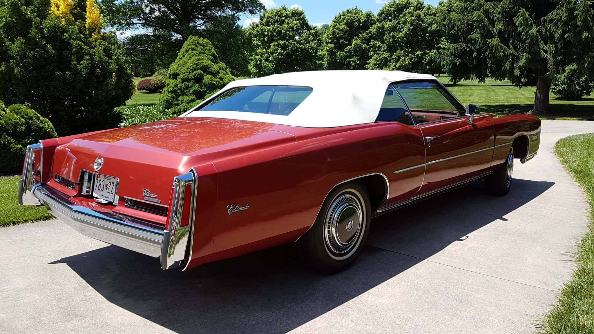 Cadillac Eldorado, glossy red, white top, Full HD Desktop Wallpaper