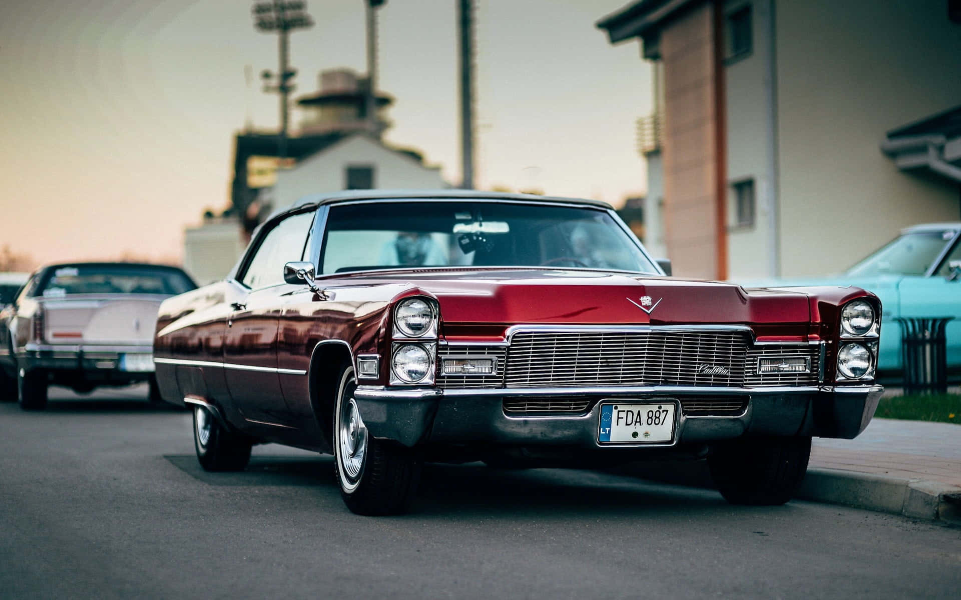 Cadillac Eldorado, maroon, sunset, Full HD Desktop Wallpaper