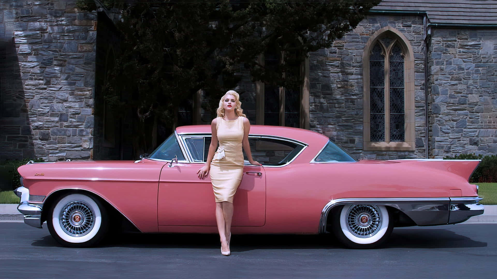 Cadillac Eldorado, red, pink Cadillac, Full HD Desktop Wallpaper